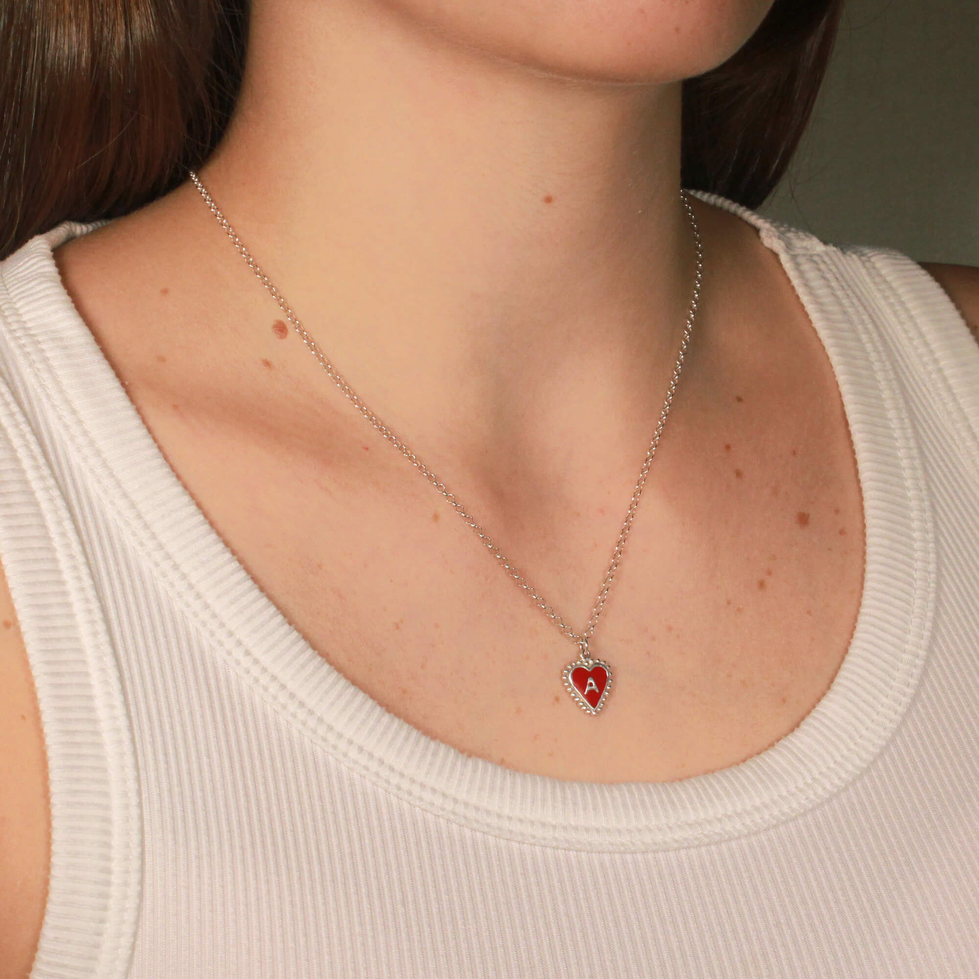 1 Letter Heart Chain Red Silver